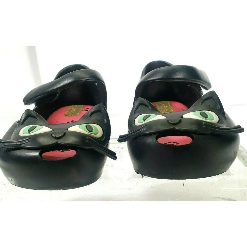 Mini Melissa girls size 7 black‎ cat ultragirl mary jane peep toe hook and loop